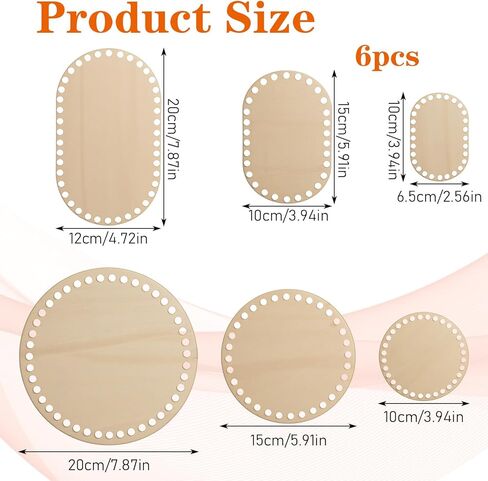 Elegaperma 6pcs Basket Bottoms for Crochet Base, Crochet Basket Base, Wooden Bases for Crochet Baskets DIY Craft Weaving Baskets Making Supplies Home Decoration, Wood Color,3 Size Round/Oval in Kuwait