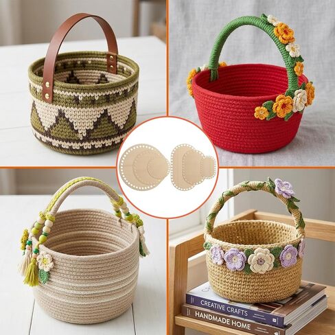Elegaperma 6pcs Basket Bottoms for Crochet Base, Crochet Basket Base, Wooden Bases for Crochet Baskets DIY Craft Weaving Baskets Making Supplies Home Decoration, Wood Color,3 Size Round/Oval in Kuwait