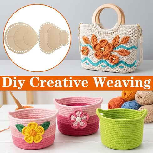 Elegaperma 6pcs Basket Bottoms for Crochet Base, Crochet Basket Base, Wooden Bases for Crochet Baskets DIY Craft Weaving Baskets Making Supplies Home Decoration, Wood Color,3 Size Round/Oval in Kuwait