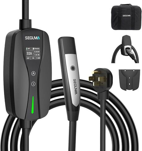 شاحن EV من المستوى 2 لـ Tesla، 32Amp 240V 7.68kW NACS EV، قابس NEMA 14-50، تيار قابل للتعديل، تأخير التوقيت 25FT شاحن سيارة كهربائي محمول متوافق مع جميع Nacs (أسود) in Kuwait