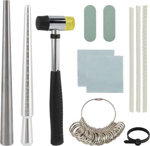 Ring Sizer Measuring Tool, Metal Ring Mandrel Sizing Kit, Rings Size Measurer Rin-g Shaper to Fix Bent Rings Reshaper Tool, Women Mens Rin-g Sizers Fixer Repair Kit(Color:Silver) in Kuwait