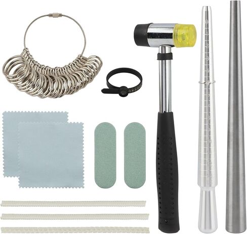 Ring Sizer Measuring Tool, Metal Ring Mandrel Sizing Kit, Rings Size Measurer Rin-g Shaper to Fix Bent Rings Reshaper Tool, Women Mens Rin-g Sizers Fixer Repair Kit(Color:Silver) in Kuwait