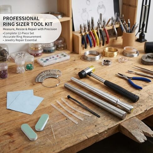 Ring Sizer Measuring Tool, Metal Ring Mandrel Sizing Kit, Rings Size Measurer Rin-g Shaper to Fix Bent Rings Reshaper Tool, Women Mens Rin-g Sizers Fixer Repair Kit(Color:Silver) in Kuwait