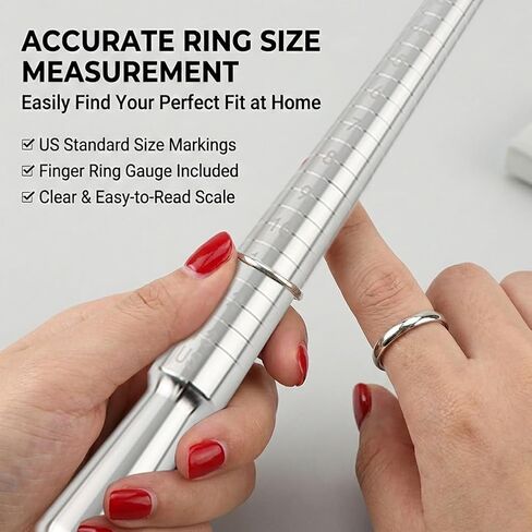 Ring Sizer Measuring Tool, Metal Ring Mandrel Sizing Kit, Rings Size Measurer Rin-g Shaper to Fix Bent Rings Reshaper Tool, Women Mens Rin-g Sizers Fixer Repair Kit(Color:Silver) in Kuwait