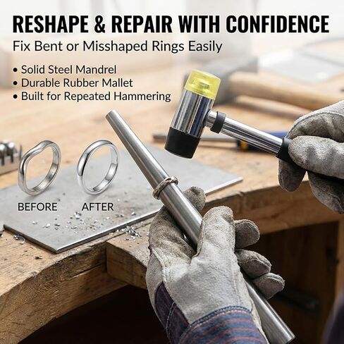 Ring Sizer Measuring Tool, Metal Ring Mandrel Sizing Kit, Rings Size Measurer Rin-g Shaper to Fix Bent Rings Reshaper Tool, Women Mens Rin-g Sizers Fixer Repair Kit(Color:Silver) in Kuwait