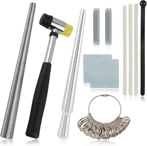 Ring Sizer Measuring Tool, Metal Ring Mandrel Sizing Kit, Rings Size Measurer Rin-g Shaper to Fix Bent Rings Reshaper Tool, Women Mens Rin-g Sizers Fixer Repair Kit(Color:Silver) in Kuwait