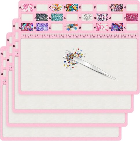 Tegeme 4 Pcs Beading Mat Set with Stainless Steel Handy Tweezers with Scoop, 11 x 14 Inch Felt Non Slip Bead Design Mats with Centimeter Alphabetic Scale for Jewelry Making, Beading and Craft Work in Kuwait