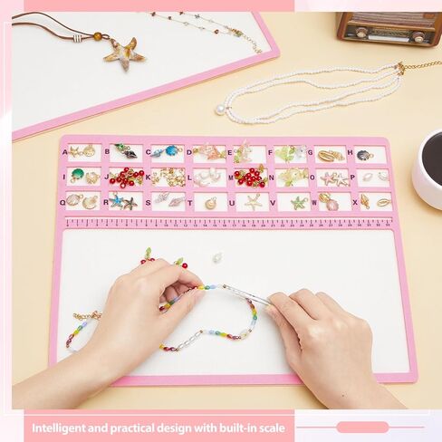 Tegeme 4 Pcs Beading Mat Set with Stainless Steel Handy Tweezers with Scoop, 11 x 14 Inch Felt Non Slip Bead Design Mats with Centimeter Alphabetic Scale for Jewelry Making, Beading and Craft Work in Kuwait