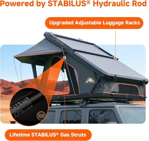 خيمة Innovator Pro مرتفعة على السطح بهيكل صلب مع نافذة Skyview، وذباب مطر عادي وTPU، ومنفذ USB، ورفوف الأمتعة وشريط LED بدائرة كاملة، خيمة علوية من الألومنيوم المنبثقة لشاحنة Jeep SUV in Kuwait