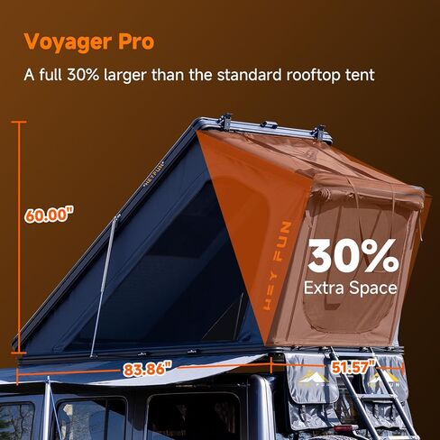 خيمة Voyager Pro على السطح بغطاء صلب مع نافذة Skyview، ومنفذ USB، ومظلة جانبية صيفية وشريط إضاءة LED للتخييم في 4 فصول، خيمة علوية من الألومنيوم تتسع لـ 2-3 أشخاص لشاحنة Jeep SUV Van Trailer in Kuwait