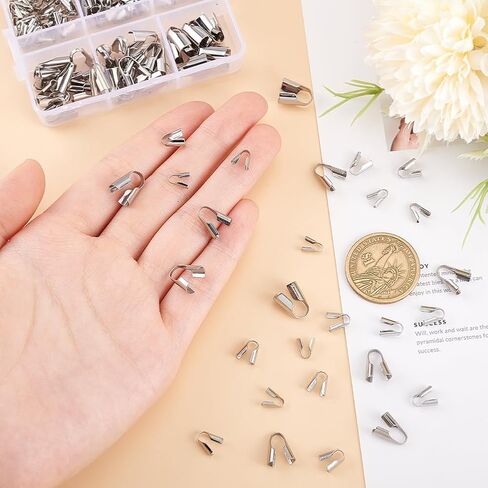 AHANDMAKER 195pcs الحبل الفولاذ المقاوم للصدأ ينتهي 6 أنماط نهاية قبعات الجلود الحبل العثور على نصائح نهاية لصنع المجوهرات، نهاية قبعات نهاية نهاية قبعات حبة in Kuwait