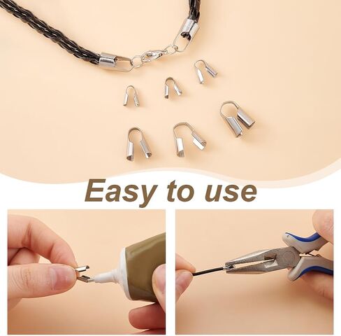 AHANDMAKER 195pcs الحبل الفولاذ المقاوم للصدأ ينتهي 6 أنماط نهاية قبعات الجلود الحبل العثور على نصائح نهاية لصنع المجوهرات، نهاية قبعات نهاية نهاية قبعات حبة in Kuwait