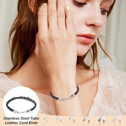 AHANDMAKER 195pcs الحبل الفولاذ المقاوم للصدأ ينتهي 6 أنماط نهاية قبعات الجلود الحبل العثور على نصائح نهاية لصنع المجوهرات، نهاية قبعات نهاية نهاية قبعات حبة in Kuwait