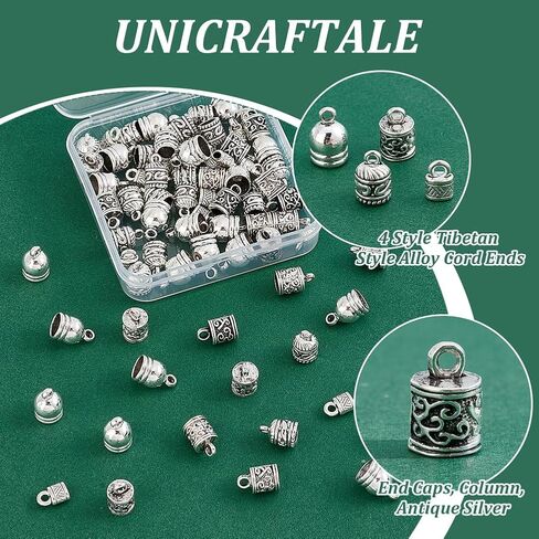 UNICRAFTALE حوالي 80 قطعة من أغطية أطراف الحبل، 4 أنماط من أغطية الحبل ذات الشرابة، أطراف الحبل من الجلد التبتي، أطراف نهاية الطرف، أغطية الخرز، أنبوب معدني، خرز مجعد لأساور الحبل الجلدية، صناعة المجوهرات in Kuwait