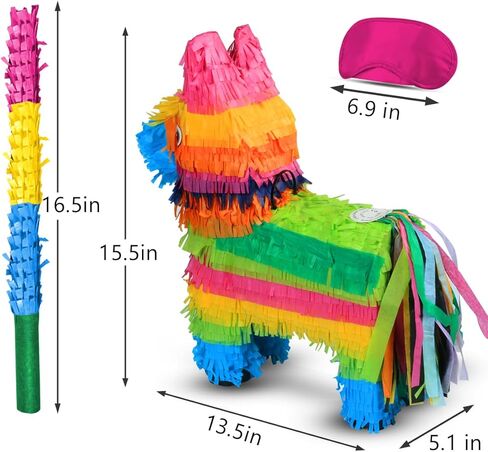 Cinco De Mayo Donkey Pinata -15.5" Rainbow Color Donkey Pinata with Pinata Stick and Blindfold for Mexican Theme Party Decoration, Fiesta Taco Party Supplies, Carnivals Festivals in Kuwait