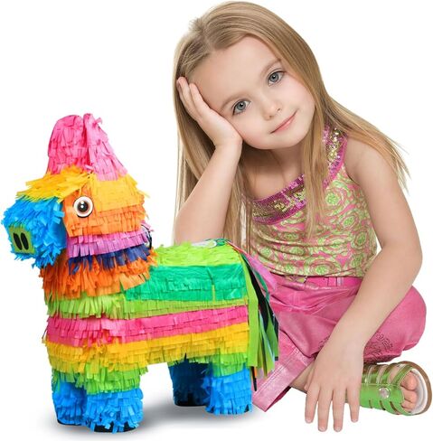Cinco De Mayo Donkey Pinata -15.5" Rainbow Color Donkey Pinata with Pinata Stick and Blindfold for Mexican Theme Party Decoration, Fiesta Taco Party Supplies, Carnivals Festivals in Kuwait