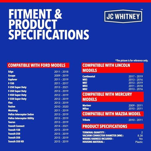 JC Whitney JFBAJCWVCS00155 ملف لولبي لعلبة البخار - متوافق مع Ford F-150 11-17، F-250 Super Duty 13-21، F-350 Super Duty 13-19، F-450/F-550 Super Duty 12-19، Escape 09-19، Fusion 10-20 in Kuwait