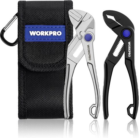 WORKPRO 2-Piece Mini Pliers Set with Pouch, 4-Inch Water Pump Pliers & Pliers Wrench, High-Toughness Alloy Steel Mini Groove Joint Plier & Smooth Jaw Plier, EDC Pliers for Tight Spaces & Versatile Use in Kuwait