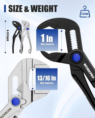 WORKPRO 2-Piece Mini Pliers Set with Pouch, 4-Inch Water Pump Pliers & Pliers Wrench, High-Toughness Alloy Steel Mini Groove Joint Plier & Smooth Jaw Plier, EDC Pliers for Tight Spaces & Versatile Use in Kuwait