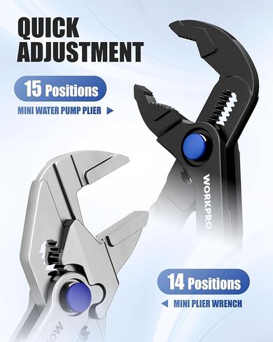 WORKPRO 2-Piece Mini Pliers Set with Pouch, 4-Inch Water Pump Pliers & Pliers Wrench, High-Toughness Alloy Steel Mini Groove Joint Plier & Smooth Jaw Plier, EDC Pliers for Tight Spaces & Versatile Use in Kuwait