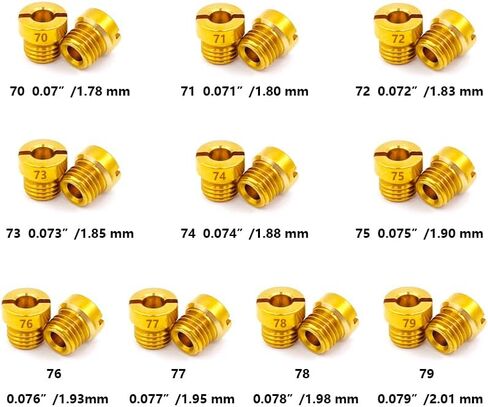 Holley 1/4-32 مجموعة الطائرات الرئيسية، 20 طائرة، 2 لكل مقاس 70 71 72 73 74 75 76 77 78 79، مقاس الخيط: 1/4 بوصة - 32 يناسب Holley 2010,2300,4010,4011,4150,4160,4500 in Kuwait