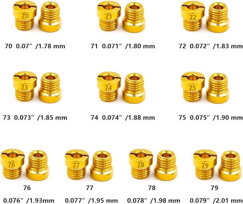 Holley 1/4-32 مجموعة الطائرات الرئيسية، 20 طائرة، 2 لكل مقاس 70 71 72 73 74 75 76 77 78 79، مقاس الخيط: 1/4 بوصة - 32 يناسب Holley 2010,2300,4010,4011,4150,4160,4500 in Kuwait