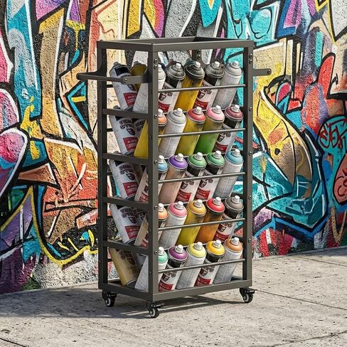 50 Can Spray Paint Rack Organizer, Large Capacity Rolling Spray Paint Storage Cart, Metal Aerosol Can Holder for Garage, Auto Shop, Craft Room & Home Mobile Organization in Kuwait