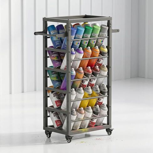 50 Can Spray Paint Rack Organizer, Large Capacity Rolling Spray Paint Storage Cart, Metal Aerosol Can Holder for Garage, Auto Shop, Craft Room & Home Mobile Organization in Kuwait