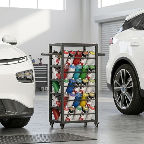 50 Can Spray Paint Rack Organizer, Large Capacity Rolling Spray Paint Storage Cart, Metal Aerosol Can Holder for Garage, Auto Shop, Craft Room & Home Mobile Organization in Kuwait