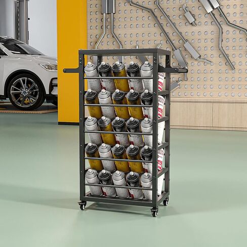 50 Can Spray Paint Rack Organizer, Large Capacity Rolling Spray Paint Storage Cart, Metal Aerosol Can Holder for Garage, Auto Shop, Craft Room & Home Mobile Organization in Kuwait