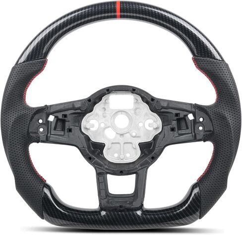 عجلة قيادة من ألياف الكربون Hydro-Dip لسيارة Volkswagen VW Golf GTI R-Line MK7 MK7.5 2015-2021، Jetta GLI 2016-2021، تصميم رياضي مسطح القاع، جلد مثقوب، خياطة حمراء in Kuwait