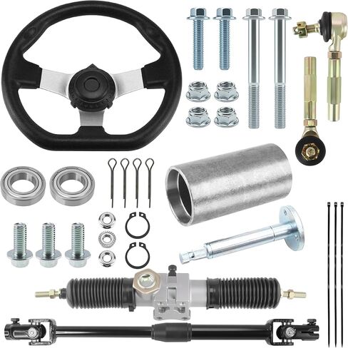 110cc Go Kart Steering Kits 270mm/10.6'' Steering Wheel 360mm/14.2'' Rack Pinion Adjustable Shaft Tie Rod Ends Assembly for DIY Electric 110cc 125cc 150cc Go Kart Golf Buggy UTV Off-road in Kuwait