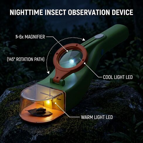 Baideluo Kids Bug Catcher with LED Light & 6X Magnifying Glass – STEM Exploration Kit Outdoor Nature Toy for Boys Girls Ages 4-8, Backyard Camping Educational Gift with Built-in Night Light in Kuwait