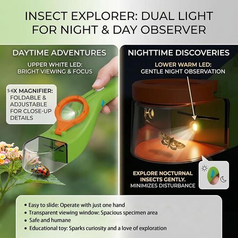 Baideluo Kids Bug Catcher with LED Light & 6X Magnifying Glass – STEM Exploration Kit Outdoor Nature Toy for Boys Girls Ages 4-8, Backyard Camping Educational Gift with Built-in Night Light in Kuwait