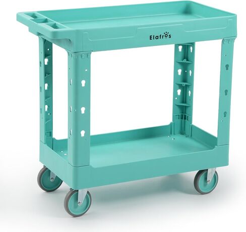 ELAFROS Heavy Duty Plastic Utility Cart, 34 x 17 in, 2-Tier Rolling Cart with Deep Tub Shelves and Swivel Wheels, 550 lbs Capacity, Mint Blue in Kuwait