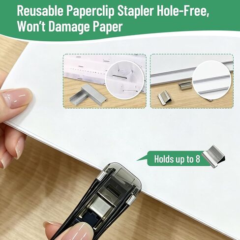 2 Pcs Portable Binder Clip Stapler,Creative Stapleless Stapler No Holes,Push Clip Stapler with 50 Reusable Stainless Steel Refill Clips,Clamp Clips Dispenser for Office Document School Supplies in Kuwait