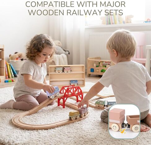 Wooden Train Set for Toddlers, 12PCS Montessori Magnetic Train Cars with Storage Gift Box, Compatible with Major Brands, Wooden Baby Stacking Blocks Toy, Birthday Gift for Boys Girls Ages 1-3 3-5+ in Kuwait