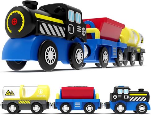 PowerHauler Express Battery Operated Train for Wooden Tracks – Classic Cargo Steam Engine Toy with 3 Magnetic Cars – Compatible with All Major Brands – Light & Sound – Gift for Kids Ages 3+ in Kuwait
