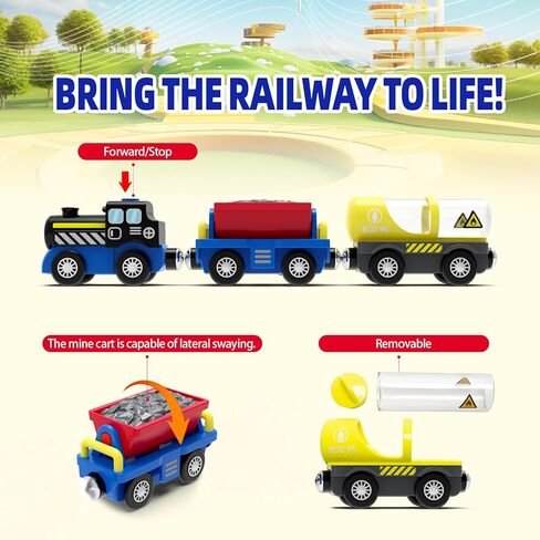 PowerHauler Express Battery Operated Train for Wooden Tracks – Classic Cargo Steam Engine Toy with 3 Magnetic Cars – Compatible with All Major Brands – Light & Sound – Gift for Kids Ages 3+ in Kuwait
