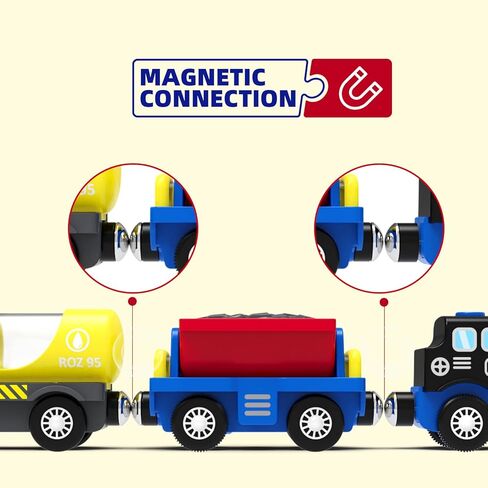 PowerHauler Express Battery Operated Train for Wooden Tracks – Classic Cargo Steam Engine Toy with 3 Magnetic Cars – Compatible with All Major Brands – Light & Sound – Gift for Kids Ages 3+ in Kuwait