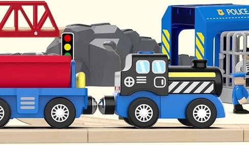 PowerHauler Express Battery Operated Train for Wooden Tracks – Classic Cargo Steam Engine Toy with 3 Magnetic Cars – Compatible with All Major Brands – Light & Sound – Gift for Kids Ages 3+ in Kuwait