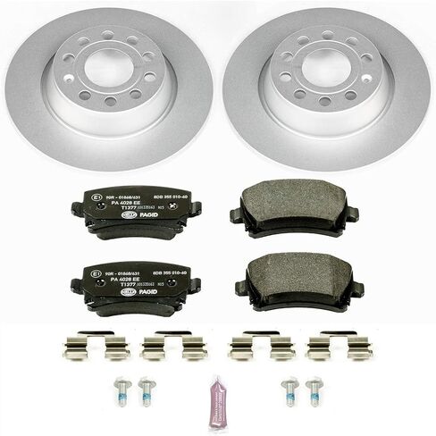 PowerStop Euro-Stop Fully Coated Rear Brake Kit For Volkswagen Eos 2007-09 |Passat 2010 |Tiguan 2011-17 |Tiguan Limited 2017-18 - ECE-R90 Certified Brake Pads + Disc Rotor Upgrade, ESK5662 in Kuwait