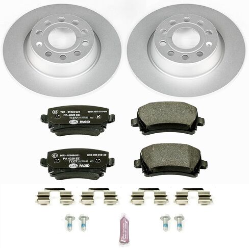 PowerStop Euro-Stop Fully Coated Rear Brake Kit For Volkswagen Eos 2007-09 |Passat 2010 |Tiguan 2011-17 |Tiguan Limited 2017-18 - ECE-R90 Certified Brake Pads + Disc Rotor Upgrade, ESK5662 in Kuwait