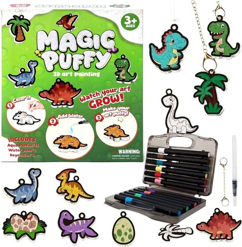 Richgv Magic Aqua Puffs, 3D Art Kit, Dinosaur, Mess-Free Paint by Number Craft for Kids, DIY Color & Inflate Activity, Travel & Creative Gift for Girls & Boys Ages 4, 5, 6, 7, 8, 9, 10 in Kuwait