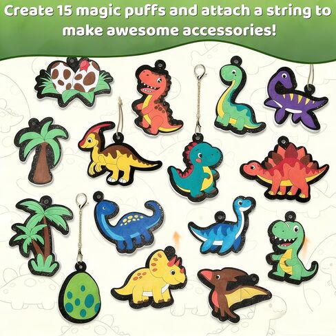 Richgv Magic Aqua Puffs, 3D Art Kit, Dinosaur, Mess-Free Paint by Number Craft for Kids, DIY Color & Inflate Activity, Travel & Creative Gift for Girls & Boys Ages 4, 5, 6, 7, 8, 9, 10 in Kuwait