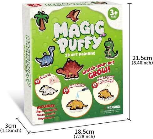 Richgv Magic Aqua Puffs, 3D Art Kit, Dinosaur, Mess-Free Paint by Number Craft for Kids, DIY Color & Inflate Activity, Travel & Creative Gift for Girls & Boys Ages 4, 5, 6, 7, 8, 9, 10 in Kuwait