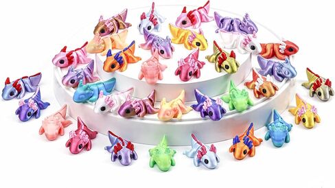 34 pcs 3D Printed Axolotl Figure, Flexible Articulated 3D Axolotl, Multicolor Animal Figures for Desk Use, Relaxing Fidget Style Gift in Kuwait