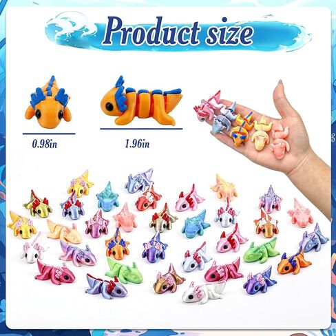 34 pcs 3D Printed Axolotl Figure, Flexible Articulated 3D Axolotl, Multicolor Animal Figures for Desk Use, Relaxing Fidget Style Gift in Kuwait