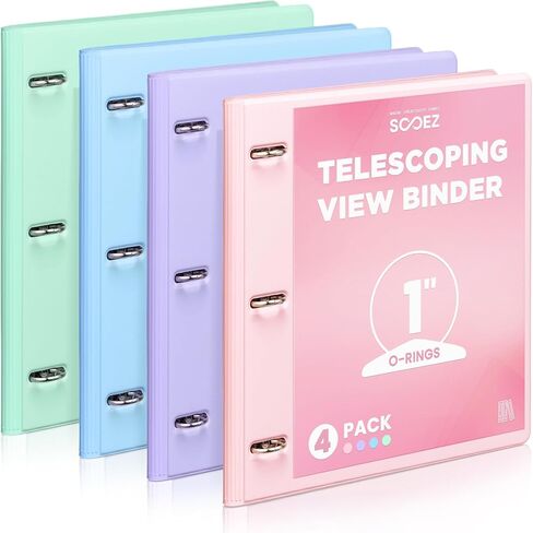 مجموعة Sooez مكونة من 4 قطع متداخلة مكونة من 3 حلقات مقاس 1 بوصة، حافظة رفيعة قابلة للتوسيع مقاس 1 بوصة مكونة من ثلاث حلقات، تحمل 175 ورقة من ورق مقاس 8.5x11، غطاء شفاف مع جيب داخلي، موفر للمساحة للمدرسة والمكتب، متعدد الألوان in Kuwait