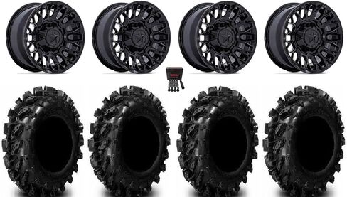 Bundle - 9 Items: MSA Clubber 14" Wheels Black 29.5" Swamp Lite Tires [4x137 Bolt Pattern 12mmx1.5 Lug Kit] in Kuwait